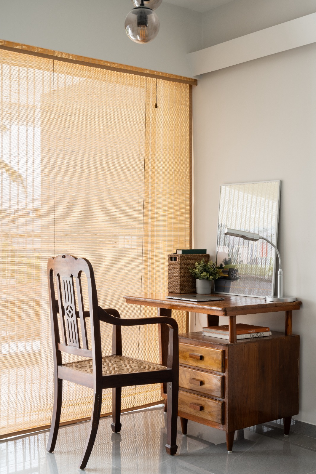 Modern bamboo blinds installed on modern balcony